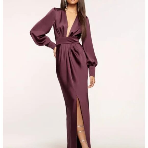 RAMY BROOK Madalane Dress Size 00 Cabernet Maroon $695 Deep V Long Sleeve - Picture 1 of 6